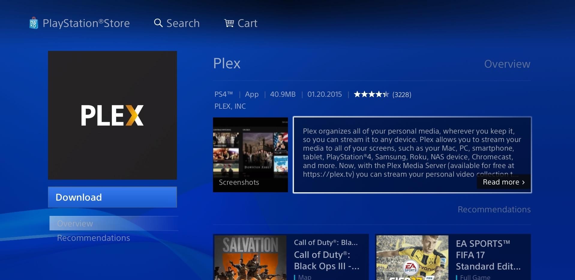 Plex PS4 indirme sayfası